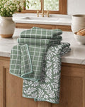 Miss Adola 2pcs Double-Sided Microfiber Kitchen Towels, Grid & Greenery by MissAdola