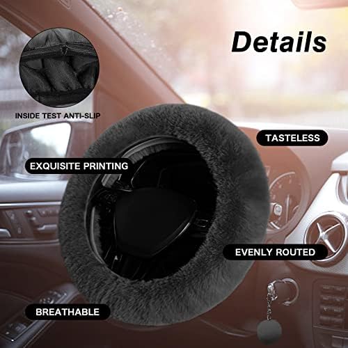 7PCS Set car Interior Aesthetic Accessories, Fluffy 15 inch Steering Wheel Cover - Image 6
