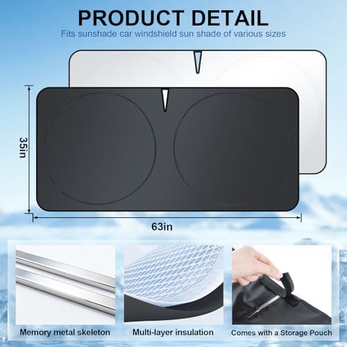 JUSTTOP 300T Car Windshield Sun Shade, Universal Foldable Reflective Sun Shade - Image 4