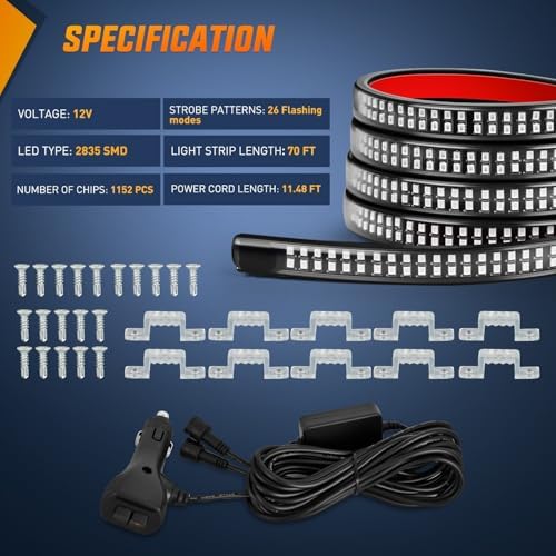 Nilight 2PCS 70 Inch Running Board LED Lights Strip Red - Image 4