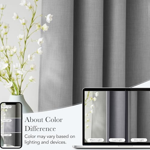 NICETOWN Short Faux Linen Light Grey Blackout Curtains 63 inches Long - Image 5