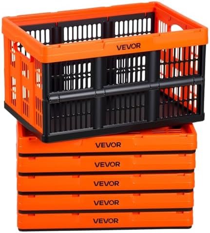 VEVOR Plastic Collapsible Storage Bins, 45L 6 Packs, Stackable Folding Storage by VEVOR