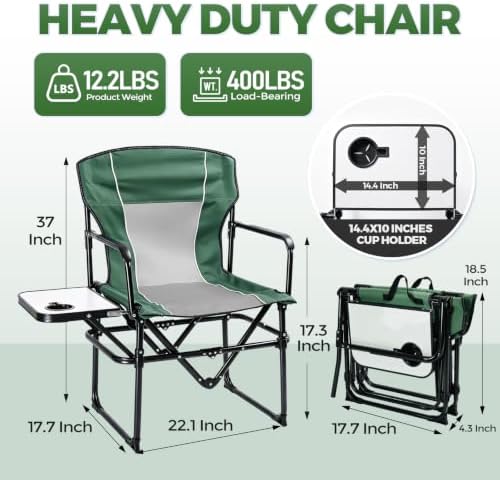 2 Pack Camping Chairs with Side Table & Cup Holder 400 lbs - Image 3