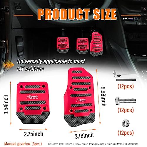 Ziciner 3PCS Non-Slip Car Pedal Pads, Manual Gearbox Gas Pedal Brake Pedal Cover - Image 2
