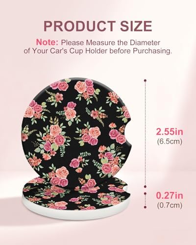 Swooflia Cute Girly Ceramic Car Coasters Pink Rose Cup Holder Coasters - Image 2