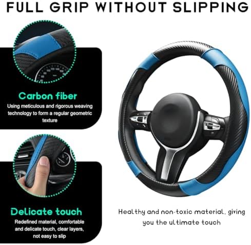 Car Steering Wheel Cover, 15 inch Carbon Fiber Microfiber Leather Elastic - Image 3