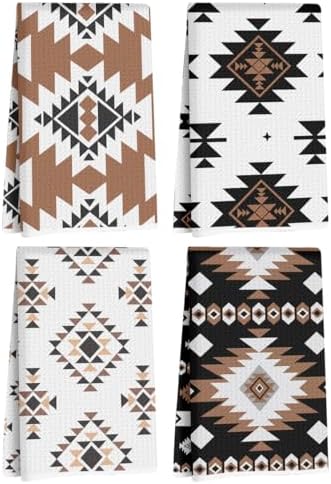 4 Pcs Western Aztec Kitchen Towels Vintage Themed Dish Towel Bathroom Decor by NISTOMISU