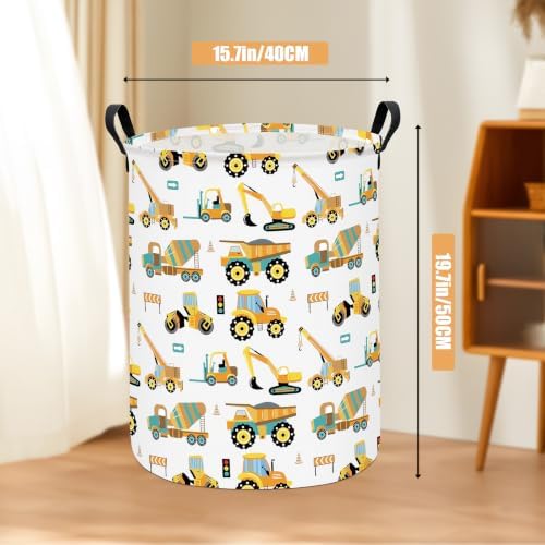 Round Laundry Basket Collapsible Storage Hamper Organizer Engineering Car - Image 2