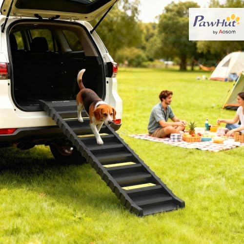 PawHut Dog Ramp for Car Truck SUV Foldable Dog Stairs for Large Dogs Black - Image 2