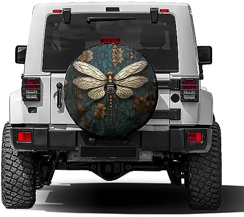 Delerain Gold Dragonfly Spare Tire Cover by Delerain