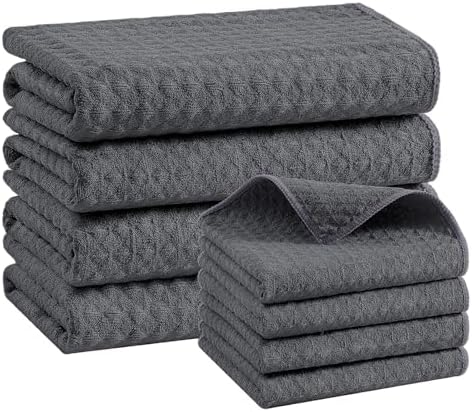 Homaxy Microfiber Kitchen Towels and Dishcloths Sets, 8 Pack, Dark Grey by Homaxy