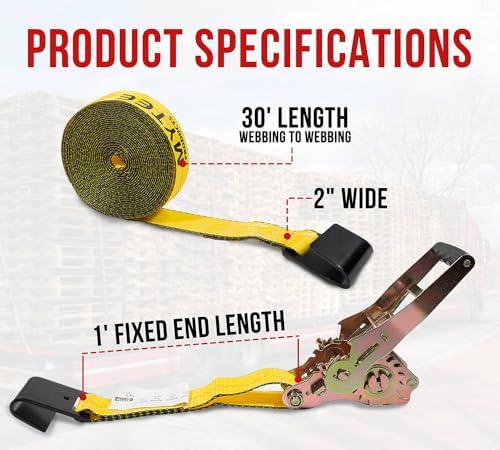 10 Pack 2" x30' Self-Tensioning Ratchet Tie Down Straps - Image 6