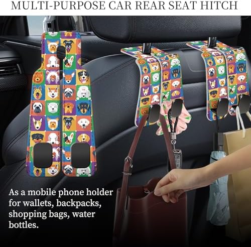 PU Leather Car Seat Hook, Storage Headrest Hanger, Cute Car Backseat Organizer - Image 2