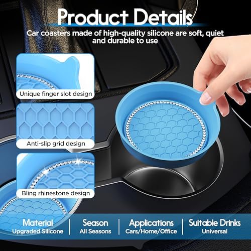 Amooca 4-Pack Car Cup Holder Coaster Bling Crystal Rhinestone Car Interior - Image 6