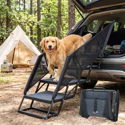 Veehoo Foldable Dog Steps for Car SUV, Large Dogs Stairs by Veehoo