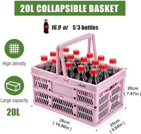 Pink Plastic Baskets with handles, 14.96"x9.84"x7.87" foldable shopping basket - Image 4