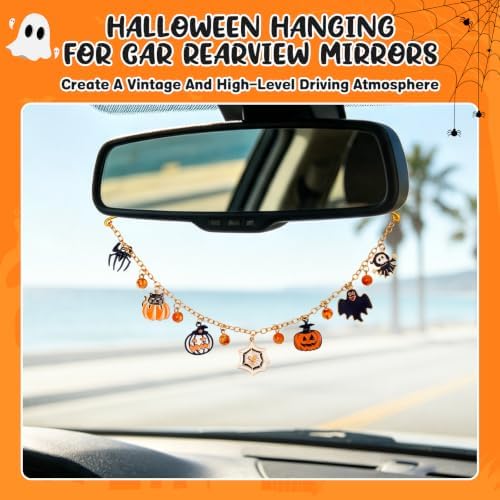 Rislobx Witch Hat Spider Web Car Charm, Halloween Mirror Hanging Ornament - Image 5