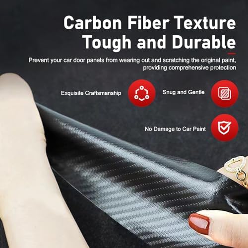 4 PCS Car Door Sill Protector, Carbon Fiber Leather Threshold Guard Strips - Image 3