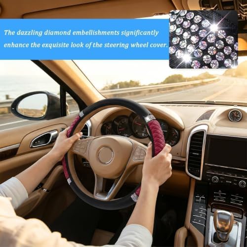 Bling Car Steering Wheel Cover, Crystal Rhinestones Vehicle Steering Guard Wrap - Image 4