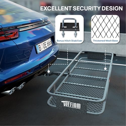 TUFFIOM 60"x20"x6" Folding Hitch Mount Cargo Carrier Basket, 500lbs Steel Car - Image 5