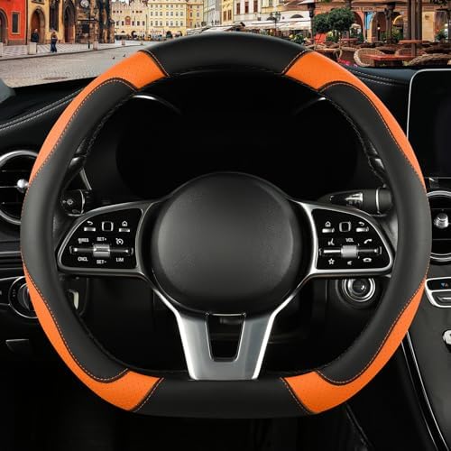 Black Orange Microfiber Leather D Shaped Steering Wheel Cover by Binsheo