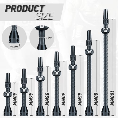 BWSHLF Tubeless Presta Valve Stem 40/44/55/60/65/80/100 mm, Super Light Alloy - Image 3