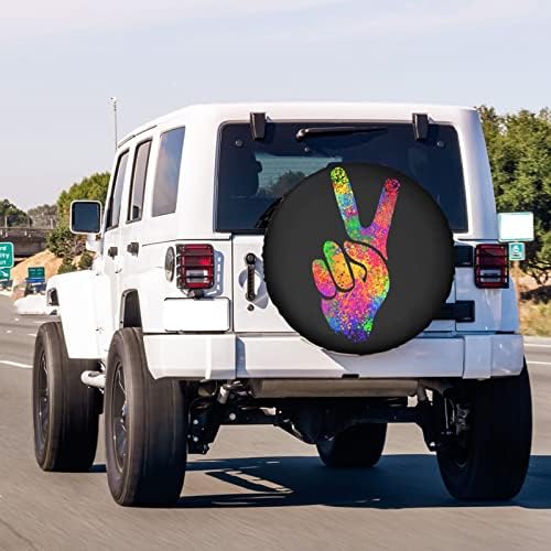 Hippie Two Fingers Symbols Peace Sign Spare Tire Cover Dust-Proof Wheel Tire - Image 3