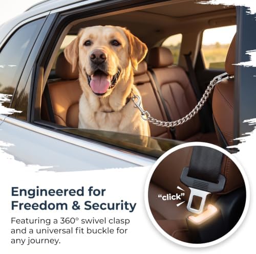 Dog Seat Belt for Car, Metal Chain Dog Car Leash Adjustable Safety Tether - Image 3
