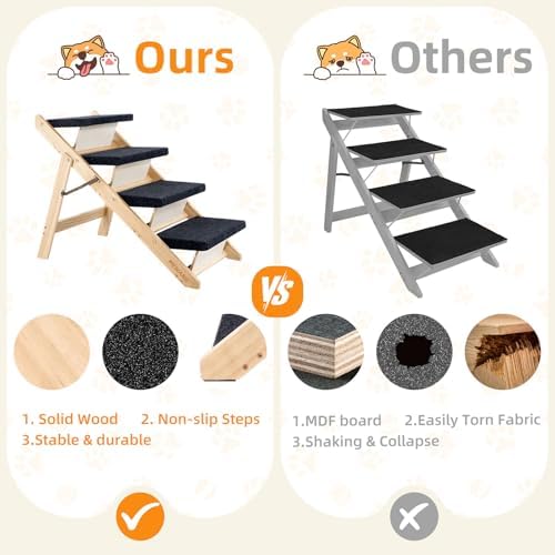 MEWANG Wood Pet Stairs, 4-Step Dog Stairs - Image 3