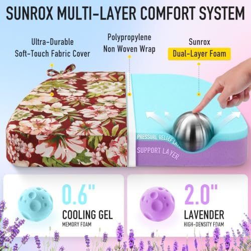 SUNROX Cooling Gel Memory Foam Chair Cushions, 2.6" Thick U-Shaped Dual-Layer - Image 2