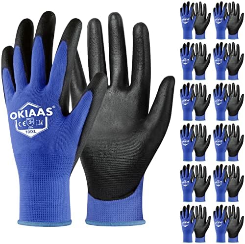 OKIAAS PU Coated Work Gloves Men, Ultra Grip & Lightweight, 12 Pairs Bulk by OKIAAS