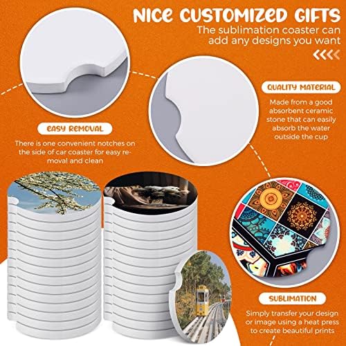 Frienda 50 Pieces Ceramic Car Sublimation Blanks Cupholders Sandstone DIY - Image 3