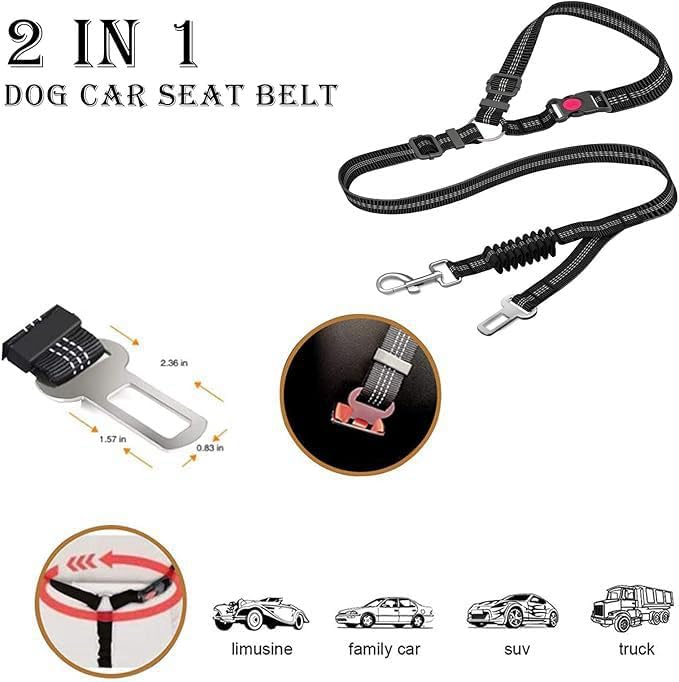 Black 2-in-1 Dog Seat Belt for car, Adjustable Safety Leash - Image 2