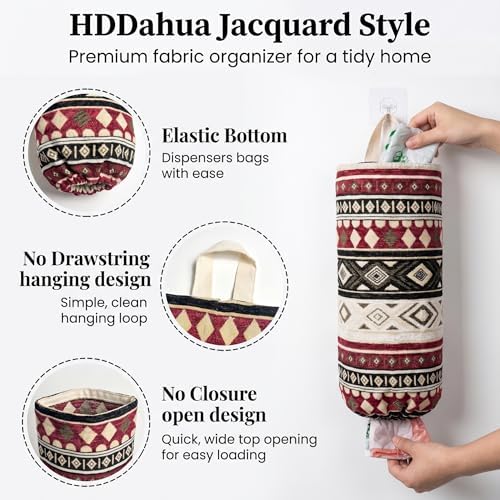 Plastic Bag Holder, Wall Mount Grocery Bag Dispenser, Cotton Aztec Jacquard - Image 2