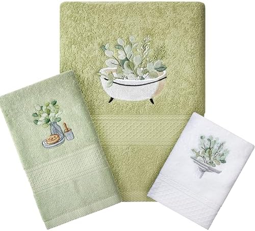 Peryiter 3 Pack Eucalyptus Leaves Decorative Bath Towel Set by Peryiter