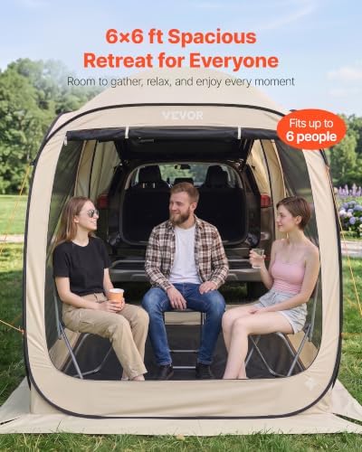 VEVOR SUV Tailgate Tent, 6 x 6 ft Pop-Up Screen House Canopy - Image 3