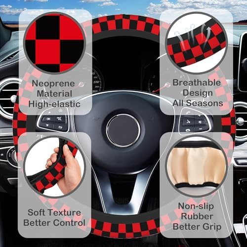 Black and Red Checkered Steering Wheel Cover - Image 3
