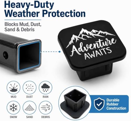 Adventure Awaits Mountain 2" Hitch Cover, Rubber Towing Hitch Covers Hitch - Image 6