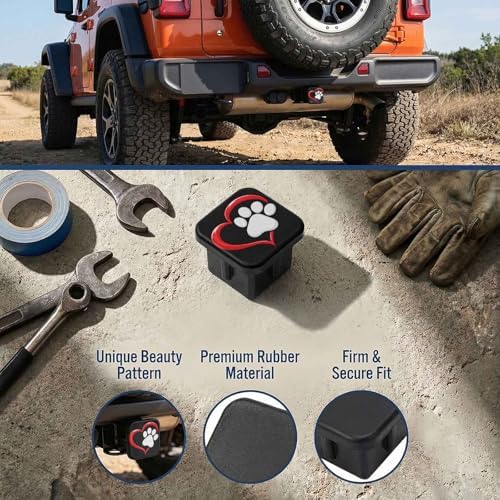 Dog Paw Love Heart Tow Hitch Covers Heavy Duty Rubber Trailer Hitch Cover 2" - Image 3