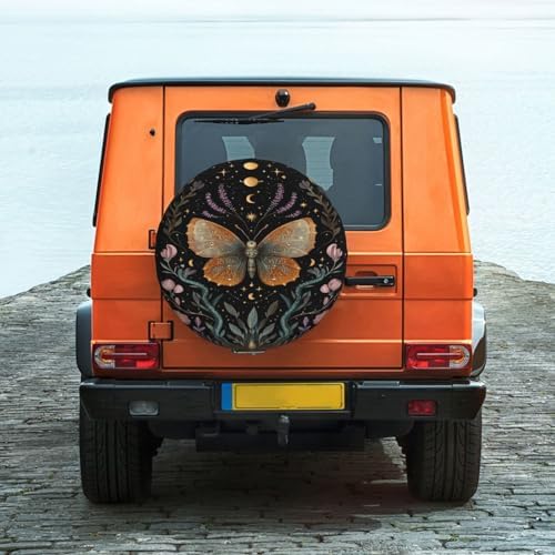 Night Sky Moth Spare Tire Cover Waterproof Wheel Cover 15 Inch Universal Fit - Image 2
