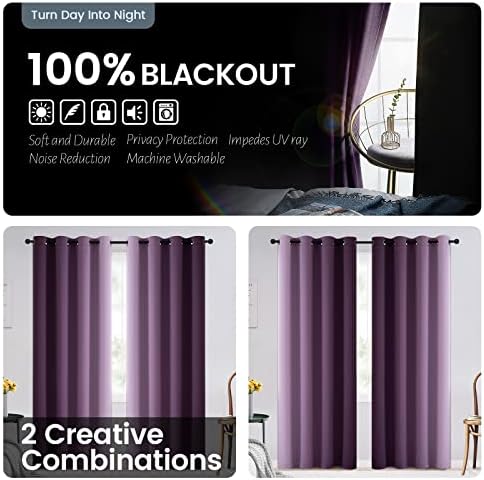 SimpleHome 100% Blackout Ombre Bedroom Curtains Purple and Greyish White 84 - Image 3