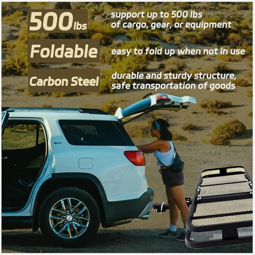 Heavy-Duty Folding Hitch Cargo Carrier, 500 lbs Capacity – Steel Basket - Image 2