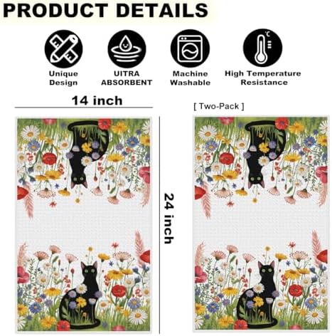2 Pcs Flower Cat Kitchen Towels 24x14 Inch, Cat Gifts Reusable Dish Towels - Image 2