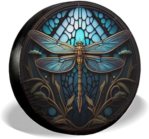 GENANY Blue Dragonfly Art Thick PVC Leather Spare Tire Cover Size 14 by GENANY