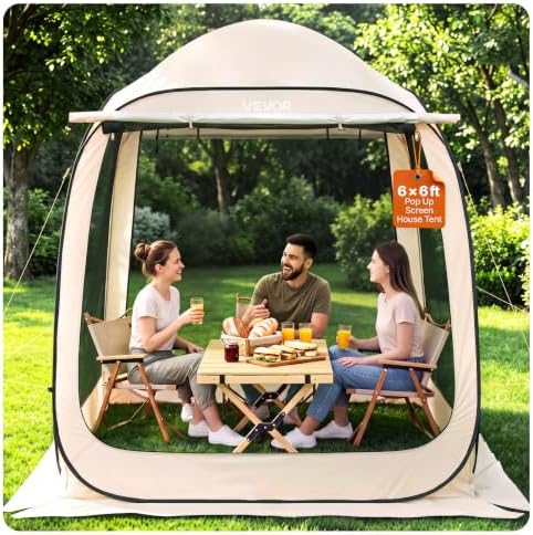 VEVOR Pop Up Screen House Tent, 6 x 6 ft, 4-6 Person Screen Gazebo by VEVOR