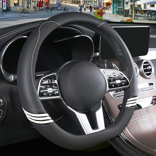15 inch Cute Leather D Shape Steering Wheel Cover Black - Image 2