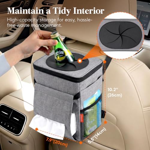 Lifewit Car Trash Can with Lid, Garbage Bag Hanging, Trash Bin, 2 Gallon - Image 2