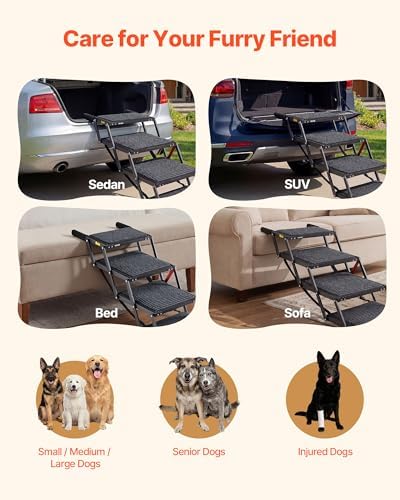 VEVOR Dog Stairs for Car, 4 Steps Extra Wide Foldable Dog Ramp for Large Dogs - Image 6