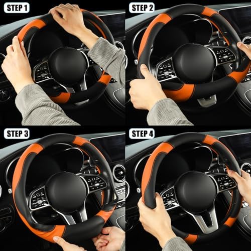 Black Orange Breathable Microfiber Leather Steering Wheel Cover - Image 6