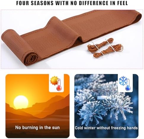 Ziciner Genuine Leather Steering Wheel Cover, Stitch on Wrap, Breathable - Image 4